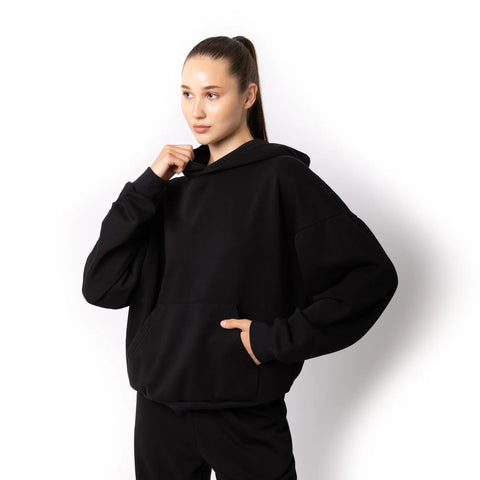 *SPECIAL ITEM* Drop Shoulder Scuba Neck 1/2 Zip Hoodie with Embroidery