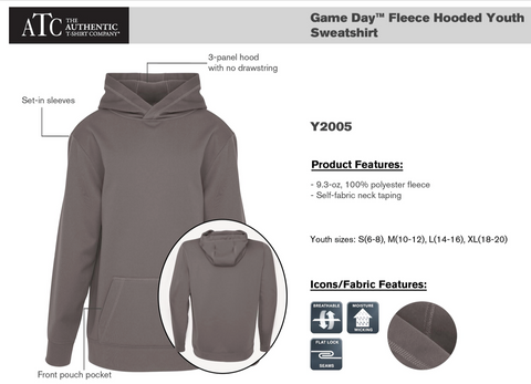 PDP - Adult/Youth/Ladies - Coal Grey ATC Dry Fit Performance Hoodie