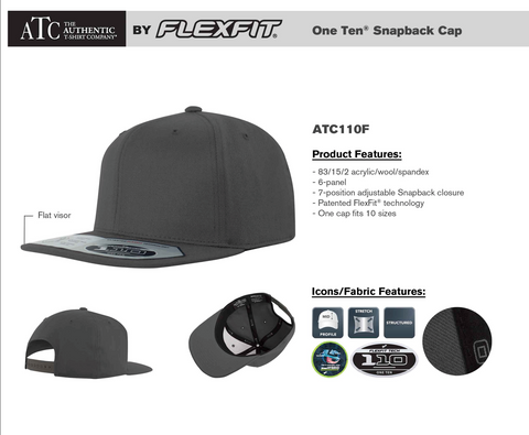 Flexfit 110 Flat Bill/Snapback Hat with embroidery (Dark Grey)