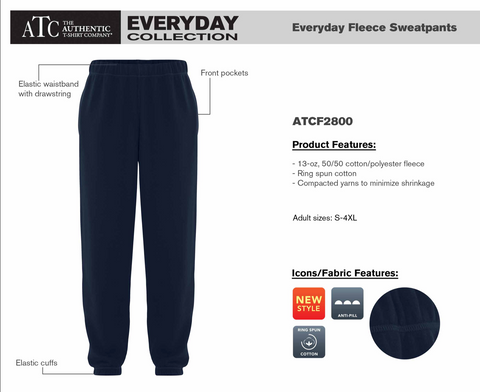 Youth and Adult ATC Everyday Fleece Sweatpants - With Embroidery (NAVY ATCF2800)