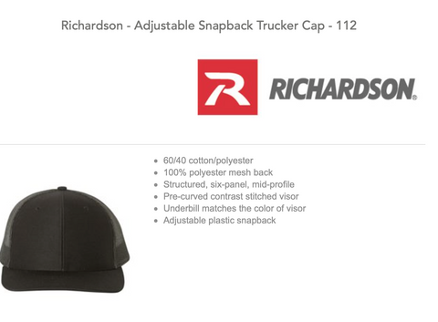 Richardson Trucker Mesh Adjustable Hat (embroidered logo on front and BC'S BEST on back of hat)