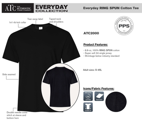 Adult/Women/Youth ATC Every Day Ring Spun Cotton Tee - (Black 2000)