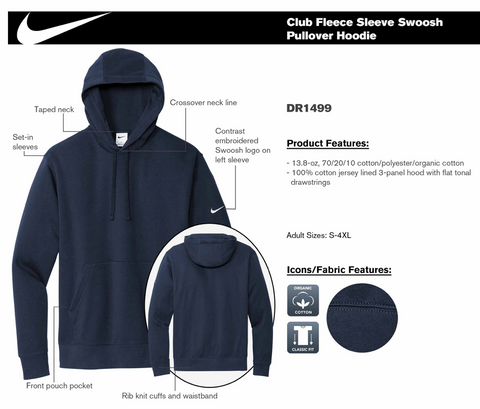 NIKE CLUB FLEECE SLEEVE SWOOSH PULLOVER HOODIE.