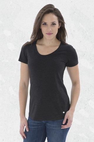 Women's Black Koi Triblend T-Shirt Scoop-neck (script logo)