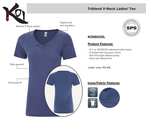 Koi Triblend V-Neck Ladies T Shirt - Screen Print