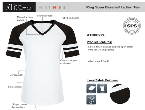 ATC Euro spun Baseball Ladies Tee , with screen print