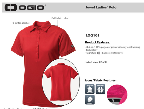 Ladies Ogio Caliber 2.0 Polo OG101 - Left Chest Embroidery